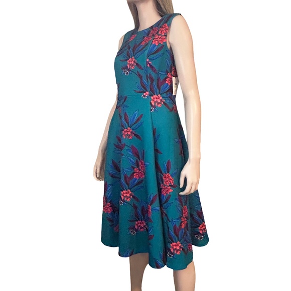 Calvin Klein Fit Flare Scuba Dress Colourful floral print Hip Pockets Full Skirt - Picture 3 of 15